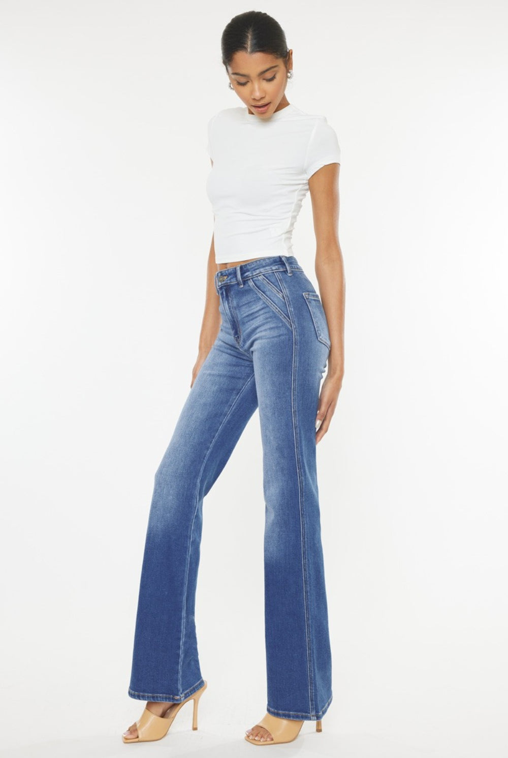 White Smoke Kancan Ultra High Waist Gradient Flare Jeans Denim