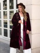 Black Plus Size Printed Open Front Long Sleeve Cardigan Coats & Jackets