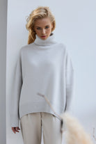 Gray Basic Bae Turtleneck Dropped Shoulder Long Sleeve Sweater Trends