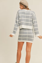 Light Gray MABLE Plaid Button Down Sweater Cardigan and Mini Skirt Set Trends