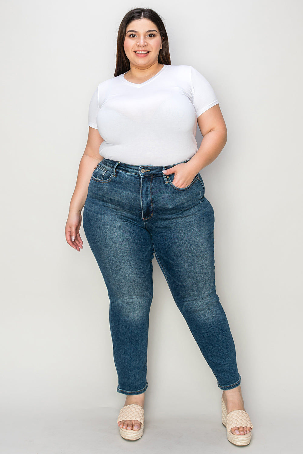 Light Gray Judy Blue Full Size Tummy Control High Waist Slim Jeans