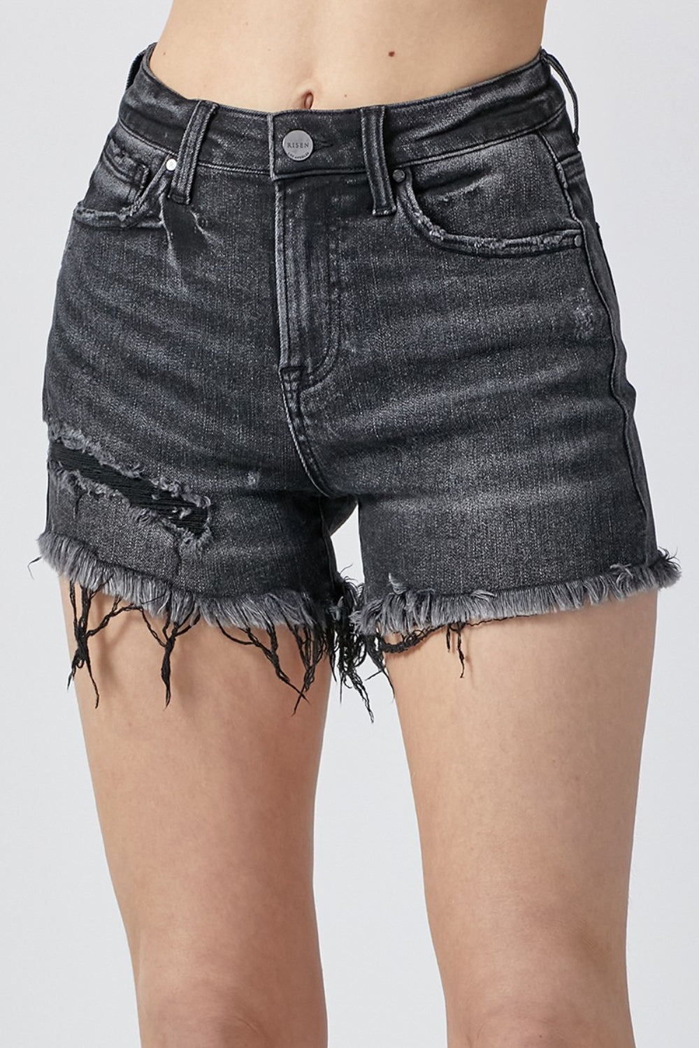 Rosy Brown RISEN Raw Hem Denim Shorts with Pockets Denim