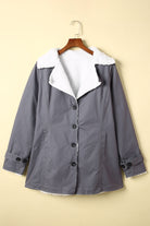 Dim Gray Pocketed Button Up Collared Neck Coat Coats & Jackets