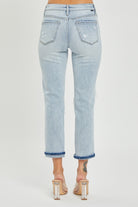 Light Gray RISEN Mid-Rise Sequin Patched Jeans