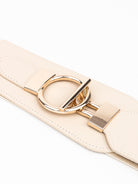 Antique White PU Elastic Wide Belt with Alloy Buckle Trends