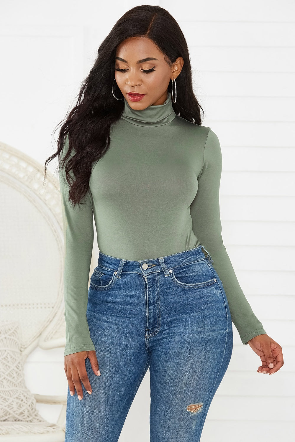 Dark Slate Gray Turtleneck Long Sleeve Bodysuit Trends