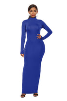 Dark Slate Blue Mock Neck Long Sleeve Maxi Slim Dress Trends