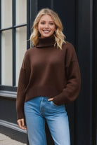 Dark Slate Gray Basic Bae Turtleneck Dropped Shoulder Long Sleeve Sweater Trends