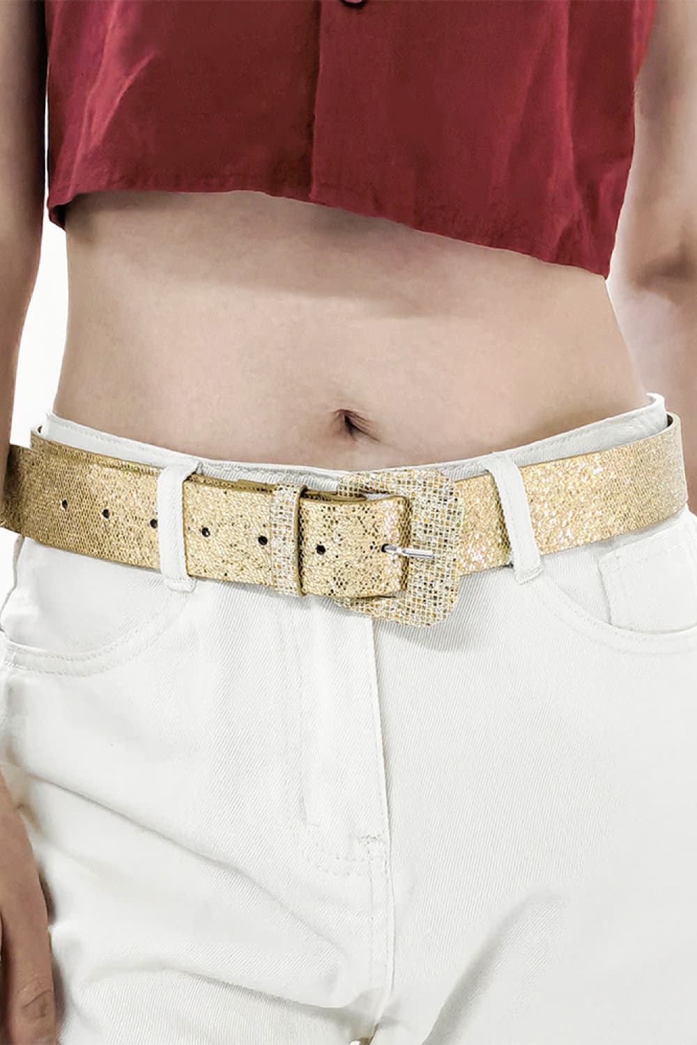 Light Gray Glitter PU Leather Belt