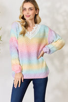 Light Gray BiBi Rainbow Gradient Crochet Deetail Sweater