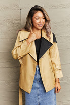 Tan Tie Waist Lapel Collar Trench Coat Coats & Jackets