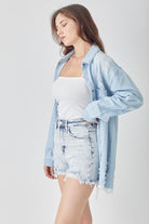 Light Gray RISEN Raw Hem Distressed High Rise Denim Shorts Denim