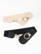 Dark Slate Gray PU Elastic Wide Belt with Alloy Buckle Trends