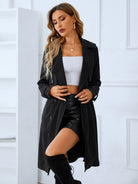 Light Gray Lapel Collar Tie Belt Double-Breasted Trench Coat Coats & Jackets