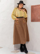 Light Gray Plus Size Embroidered Pocketed High Waist Skirt