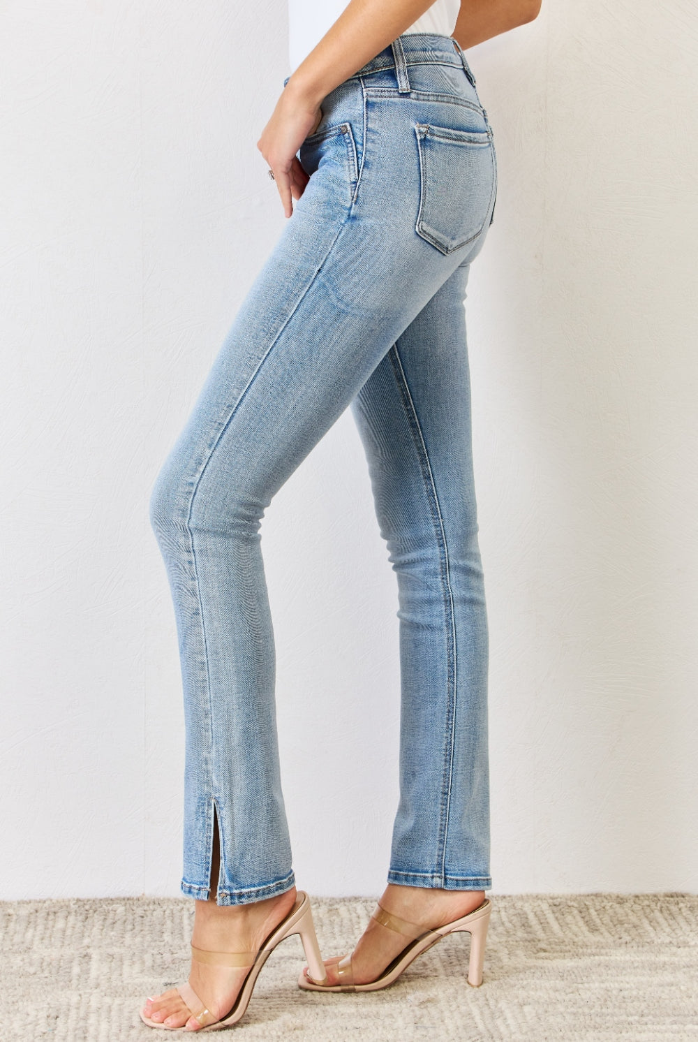 Light Gray Kancan Full Size Mid Rise Y2K Slit Bootcut Jeans Denim