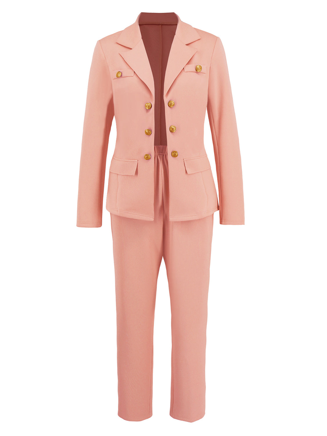 Tan Lapel Collar Long Sleeve Blazer and Pants Set Trends