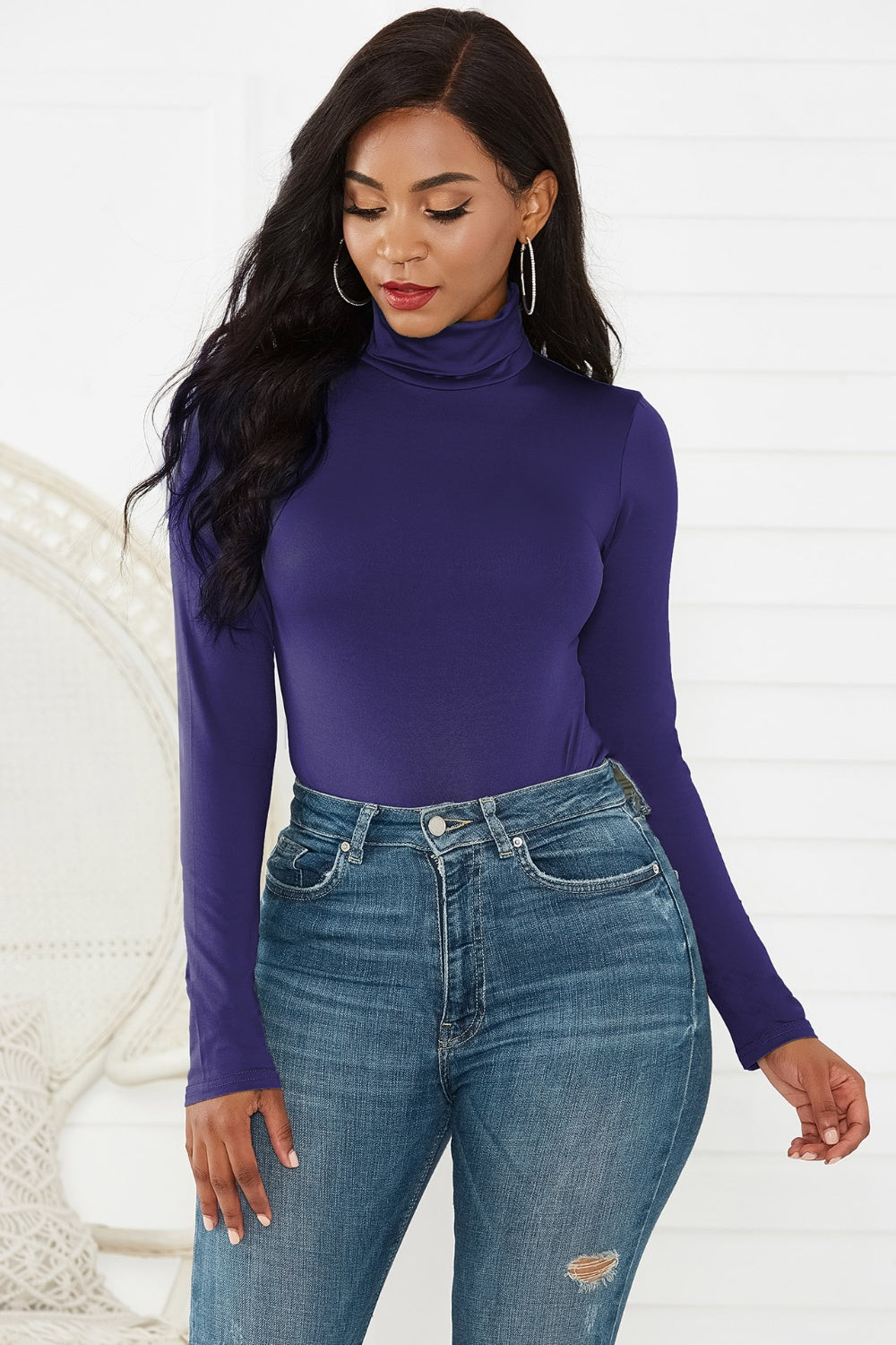 Lavender Turtleneck Long Sleeve Bodysuit Trends