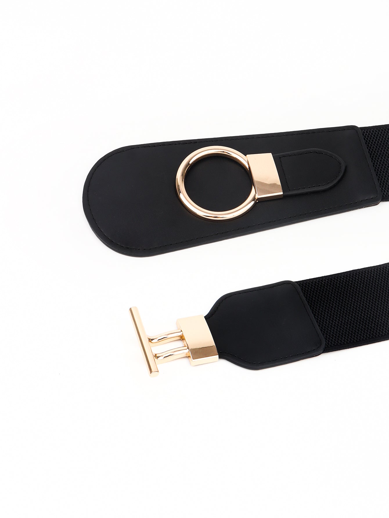 Black PU Elastic Wide Belt with Alloy Buckle Trends