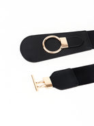 Black PU Elastic Wide Belt with Alloy Buckle Trends