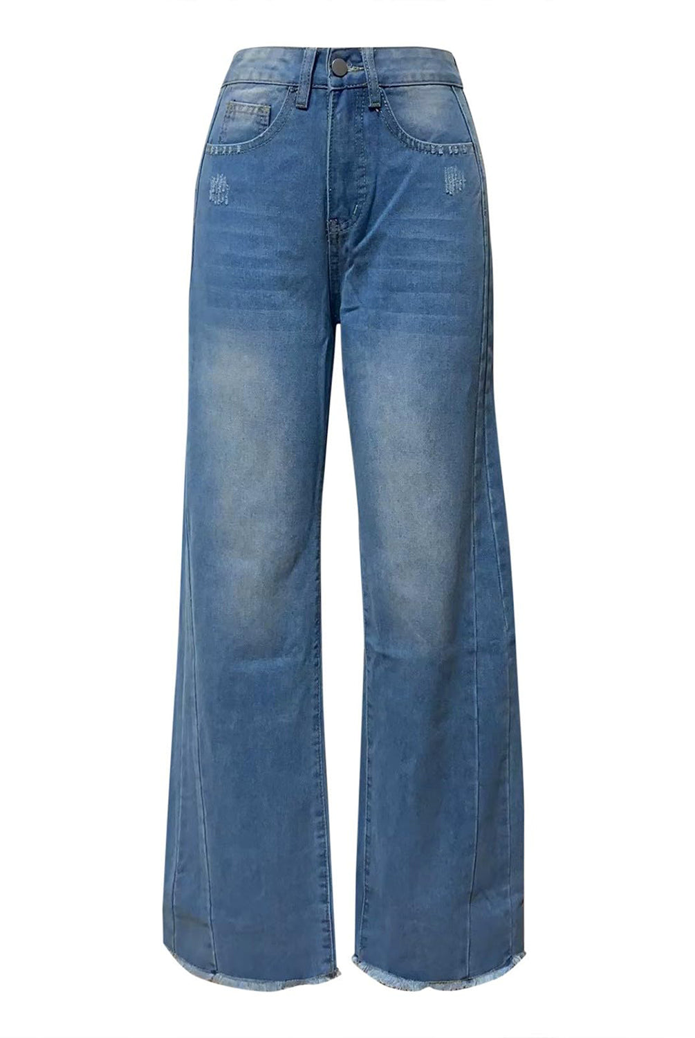 Dark Slate Blue Raw Hem Wide Leg Jeans with Pockets Denim