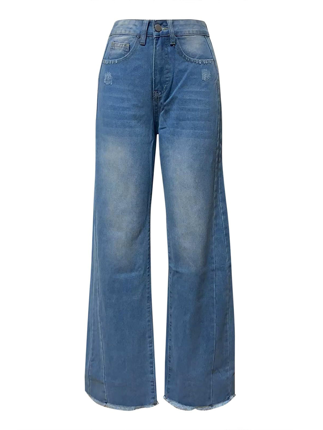Dark Slate Blue Raw Hem Wide Leg Jeans with Pockets Denim
