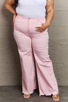 Rosy Brown Raelene Full Size High Waist Wide Leg Jeans in Light Pink Denim