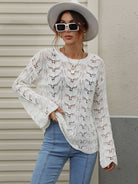 Dark Gray Don't Wait Up Openwork Dropped Shoulder Knit Top Sweaters