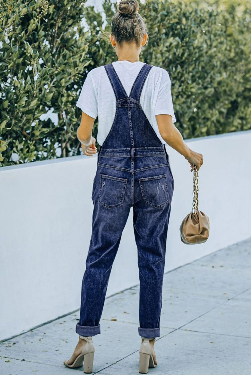 Gray Pocketed Distressed Denim Overalls Clothing