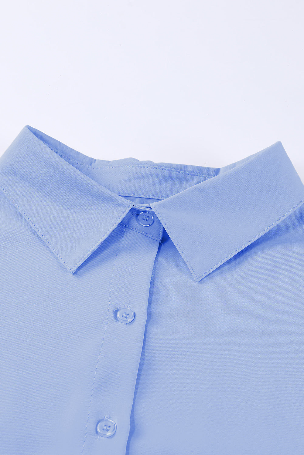 Light Steel Blue Three-Quarter Sleeve Slit Shirt Tops