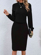 Black Mock Neck Top and Skirt Set New Year Looks