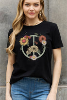 Dark Slate Gray Simply Love Full Size Flower Graphic Cotton Tee Tops