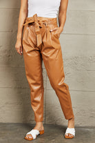Rosy Brown Powerful You Full Size Faux Leather Paperbag Waist Pants Pants