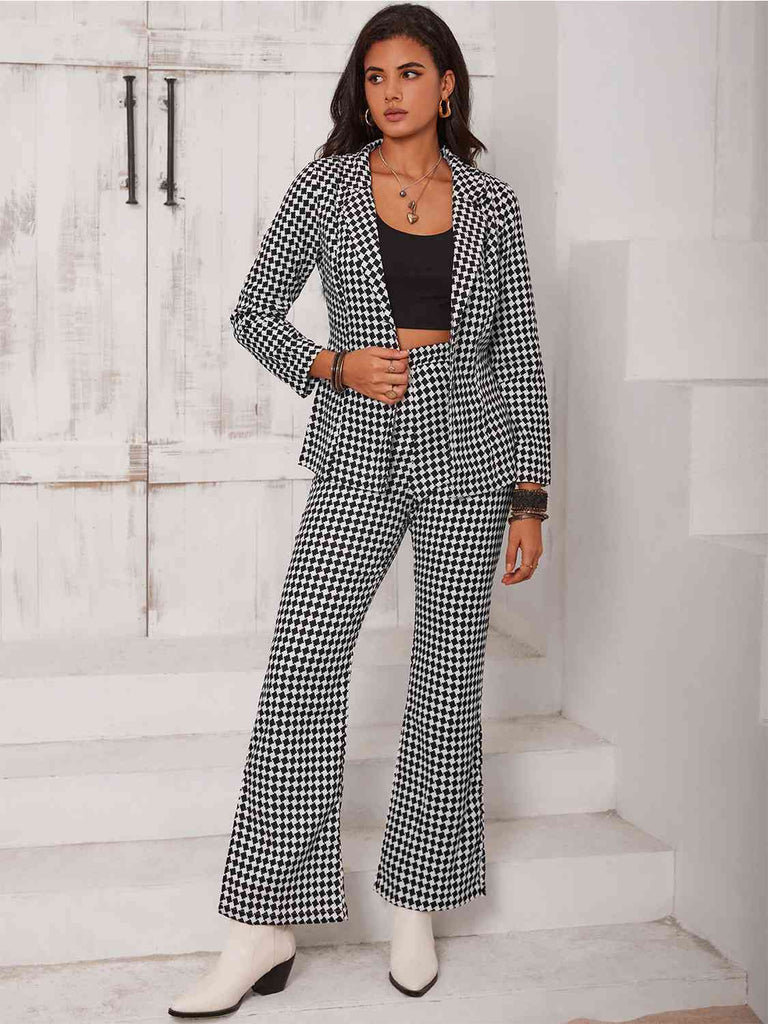 Gray Checkered Blazer & Slit Pants Set Holiday