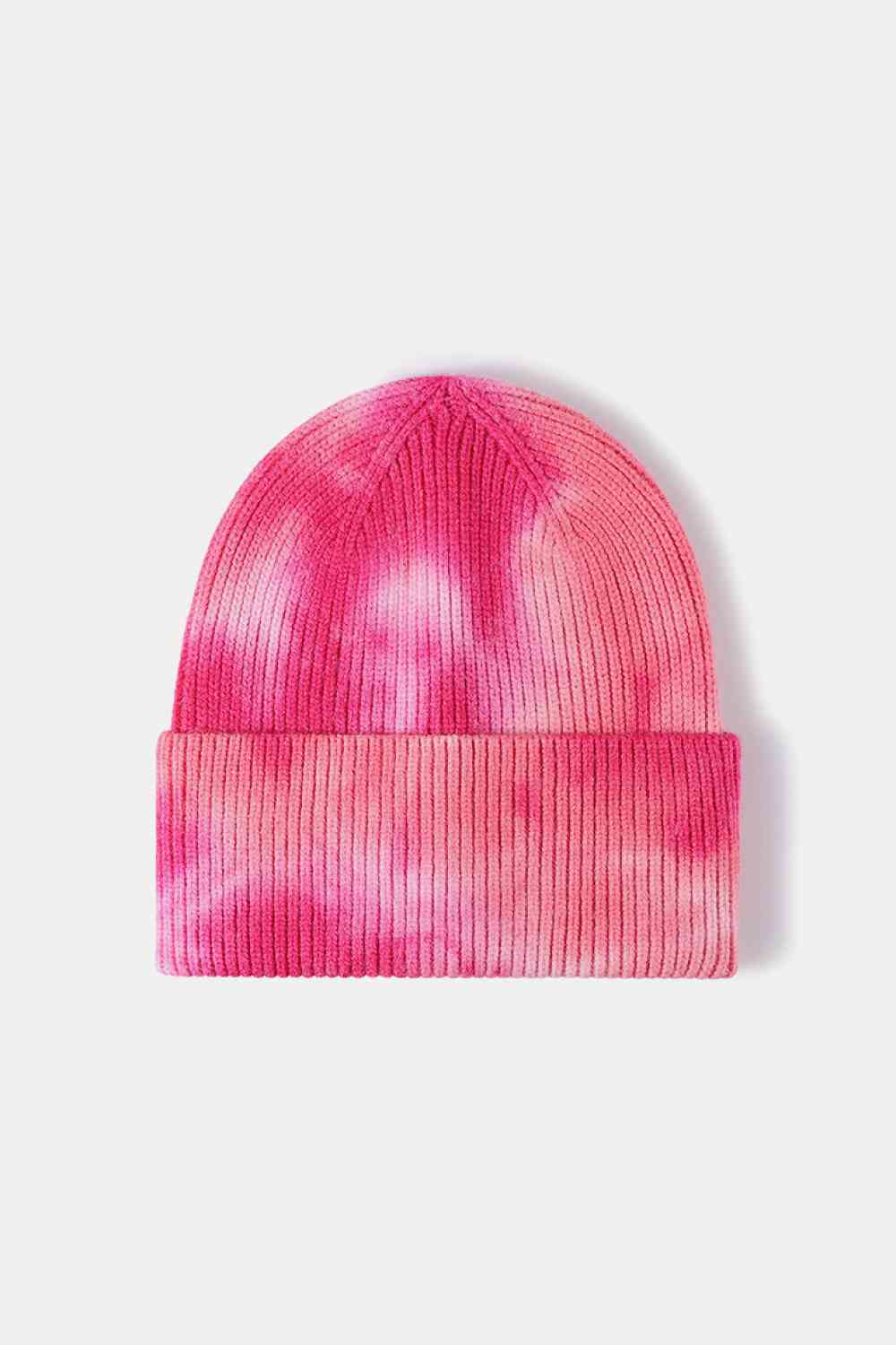 Lavender Tie-Dye Cuffed Rib-Knit Beanie Hat Winter Accessories