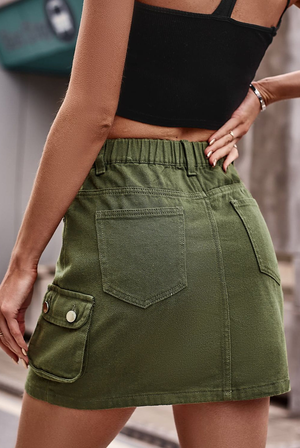 Dim Gray Denim Mini Skirt with Pockets Denim