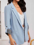 Gray Lapel Collar Roll-Tab Sleeve Blazer Clothes