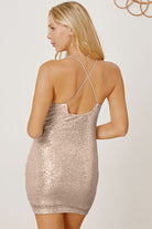 Light Gray Sequin Spaghetti Strap Mini Wrap Dress Clothing