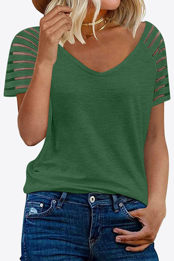 Dark Slate Gray V-Neck Raglan Sleeve Tee Tops