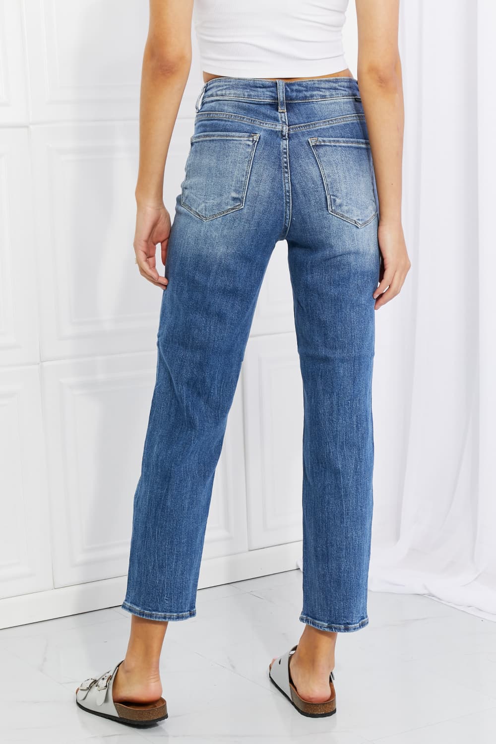 Light Gray RISEN Full Size Emily High Rise Relaxed Jeans Plus Size Clothes
