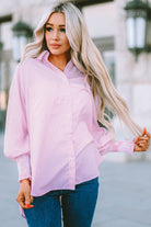 Thistle Striped Lantern Sleeve Collared Shirt Tops