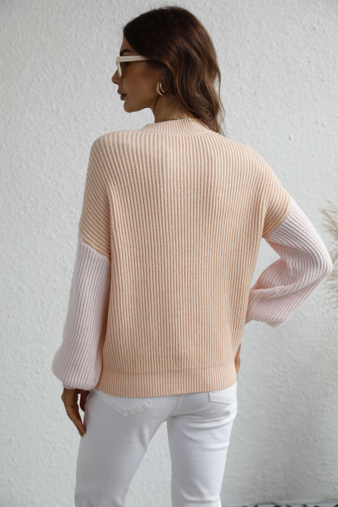 Gray Sun Kissed Two-Tone Rib-Knit Dropped Shoulder Sweater Shirts & Tops
