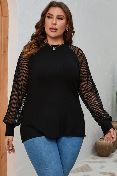 Gray Plus Size Round Neck Long Sleeve Blouse Clothing