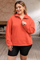 Rosy Brown Plus Size Zip-Up Dropped Shoulder Sweatshirt Clothing