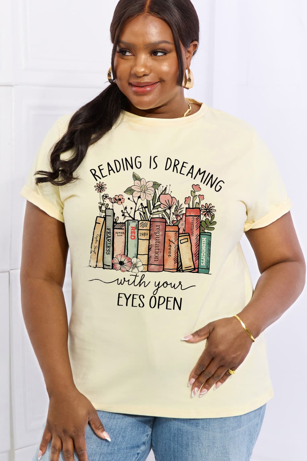 Light Gray Simply Love Simply Love Full Size READING IS DREAMING WITH YOUR EYES OPEN Graphic Cotton Tee