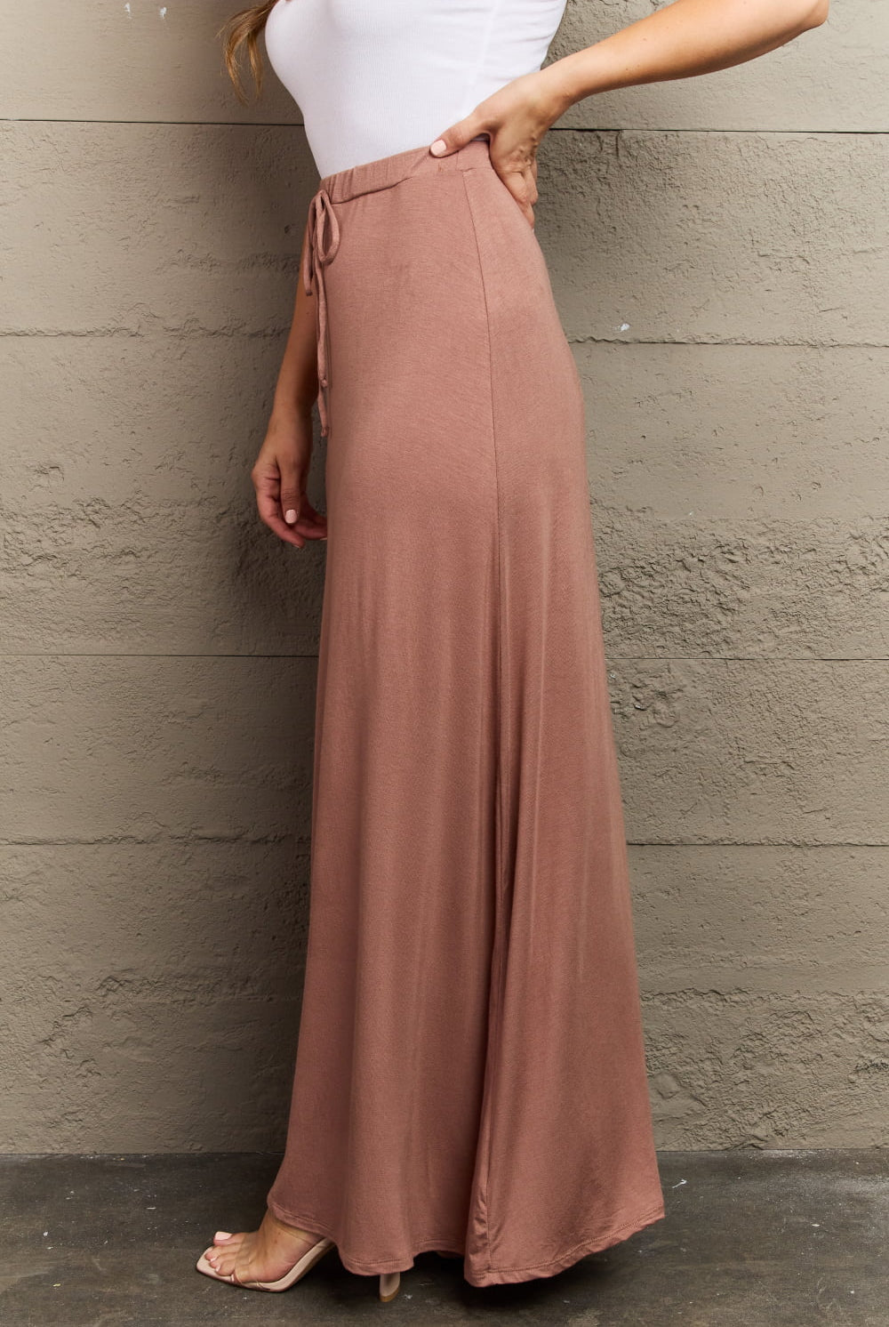 Dim Gray For The Day Full Size Flare Maxi Skirt in Chocolate Maxi Skirt