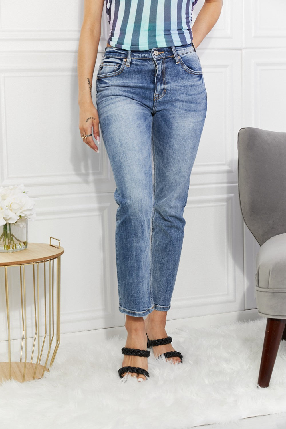 Light Gray Kancan Full Size Amara High Rise Slim Straight Jeans Denim