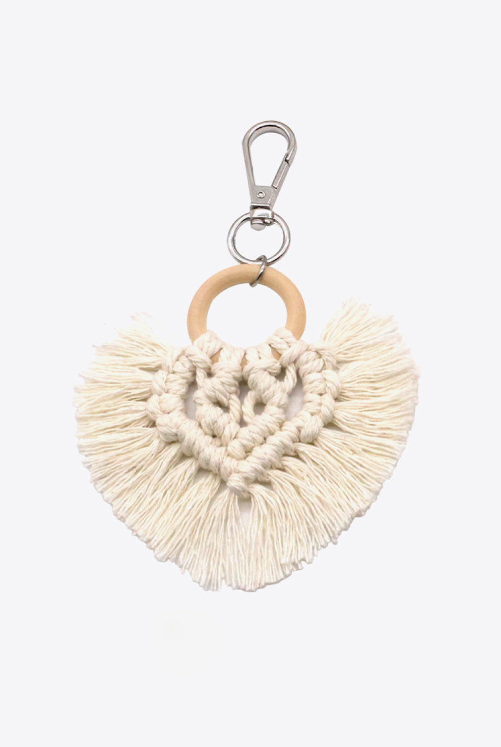 White Smoke Assorted 4-Pack Heart-Shaped Macrame Fringe Keychain Key Chains