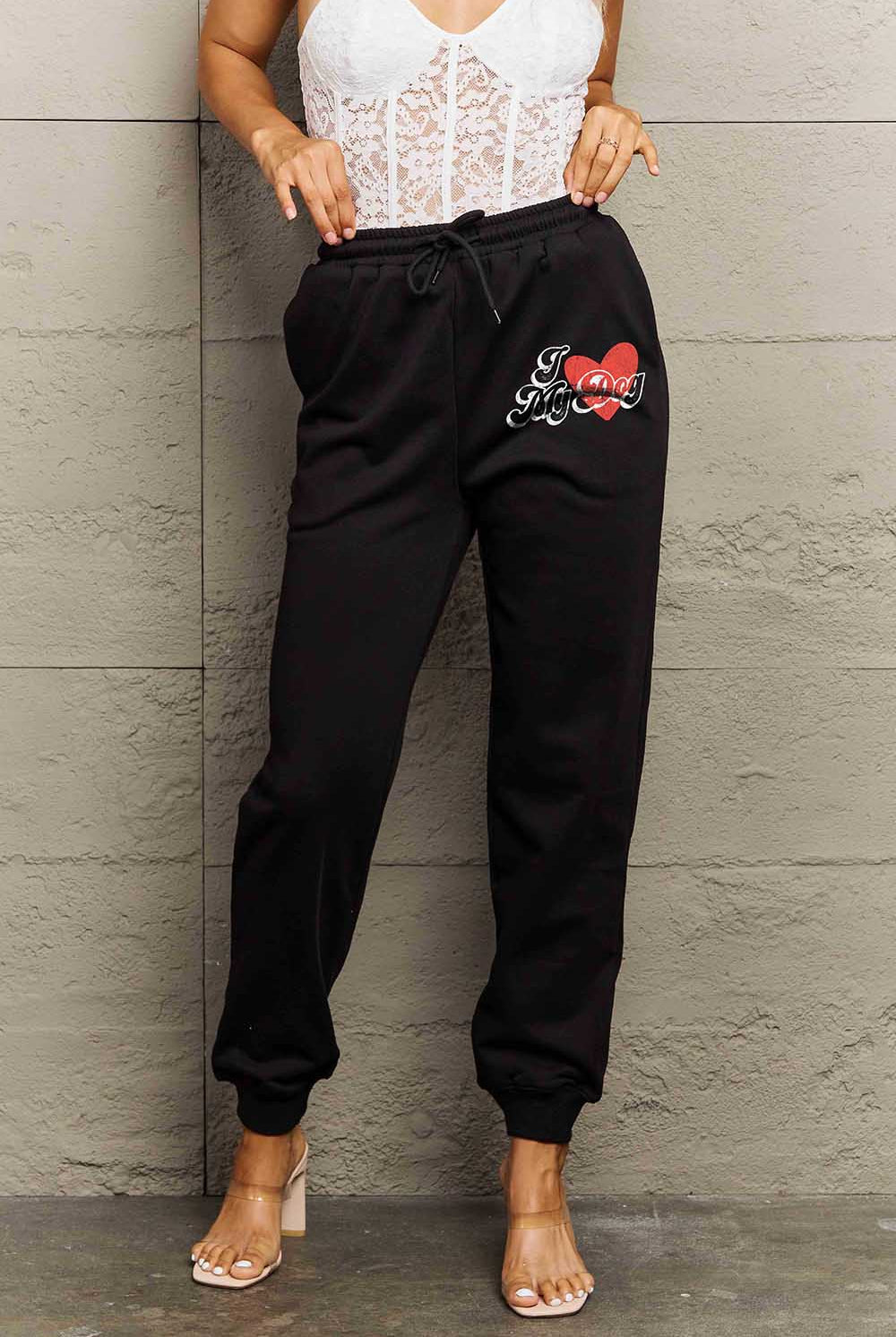 Rosy Brown Simply Love Simply Love Full Size I LOVE MY DOG Graphic Joggers Sweatpants