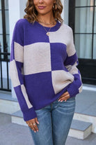 Slate Gray Color Block Round Neck Dropped Shoulder Sweater Capsule